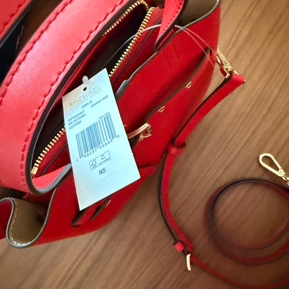 Michael Kors Bright Red Leather Satchel with Gold Hardware - Picture 10 of 16